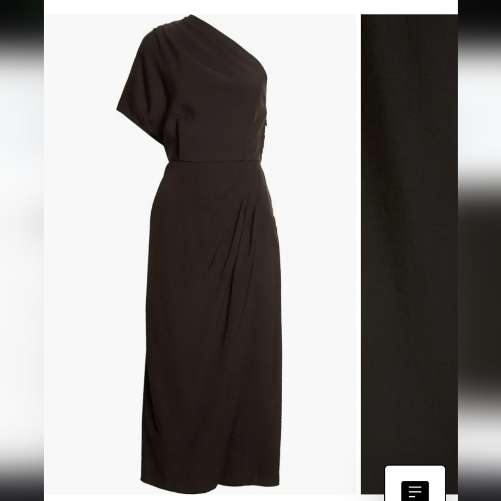 Vince Black One-Shoulder Cascade Drape Dress Small